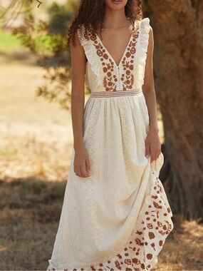 Anthropologie- Allison New York - Esperanza Embroidered Maxi BoHo Dress -XL